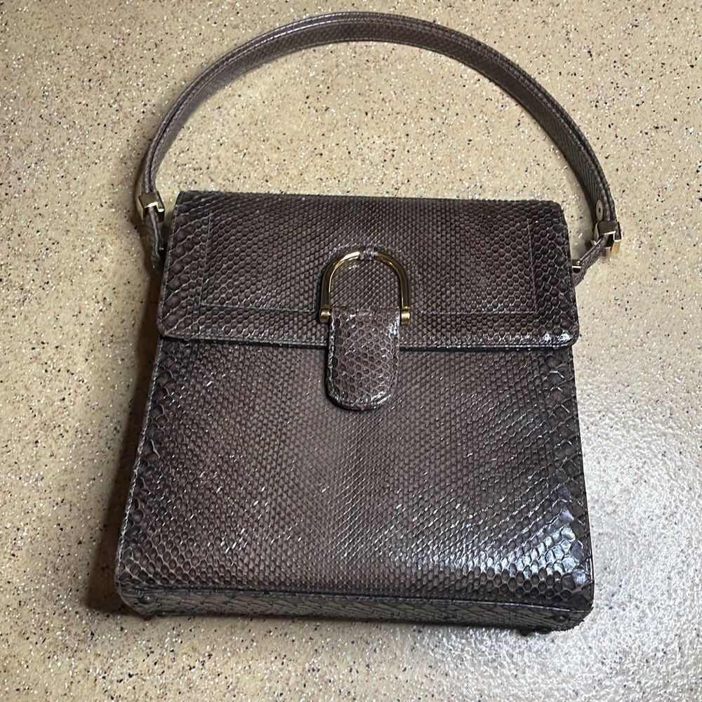 RR Vintage 50s Genuine Snakeskin Structured Bag in Taupe Brown
